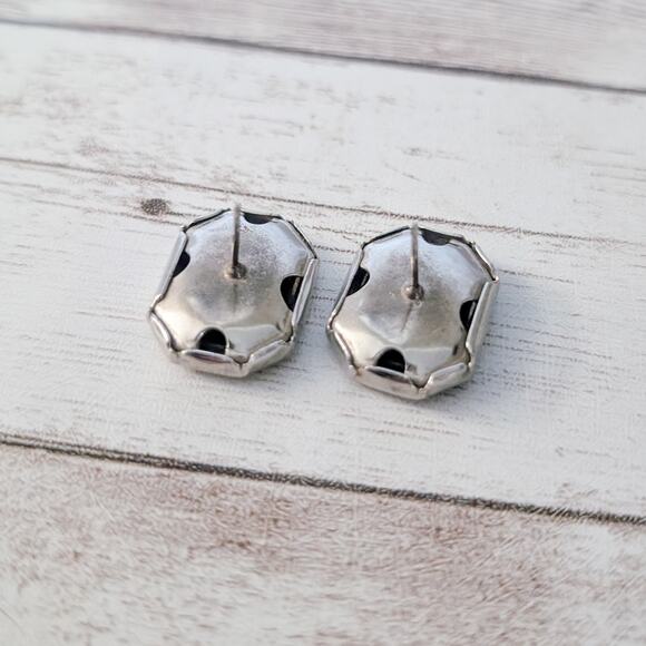 Vintage Stud Earrings Swirly Design with Silver Tone Halo - Picture 5 of 7